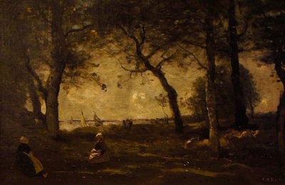 Honfleur the Sea Behind the Trees by Jean Baptiste Camille Corot